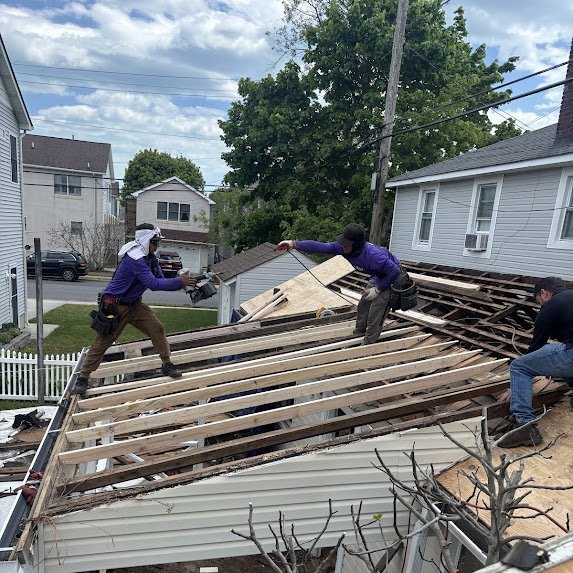 Roof framing exposed and rebuilt with new lumber