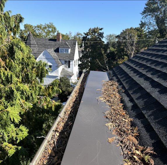 Fair Haven Gutter Guards: Black Half-Round Gutters Cleaned Out and Fitted With USA-Made Stainless Steel Guards