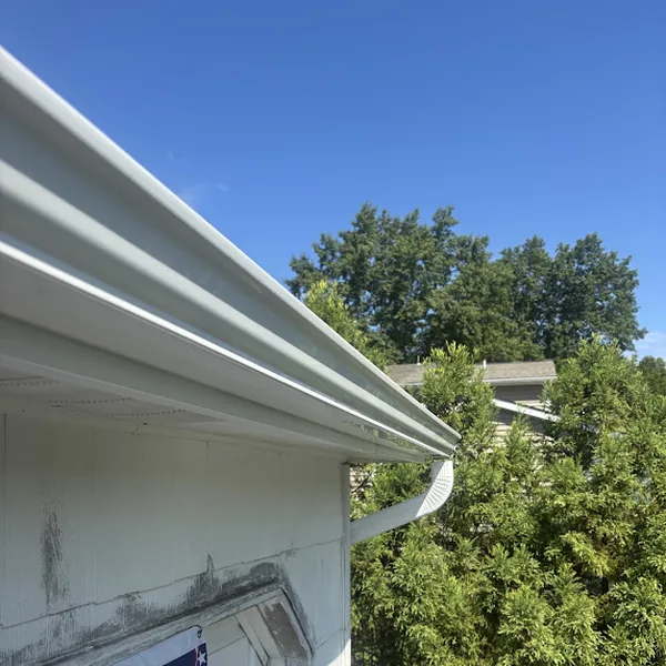 Freehold Township: New 6-Inch White Gutters, and the Particle Board We Found Behind the Old Ones