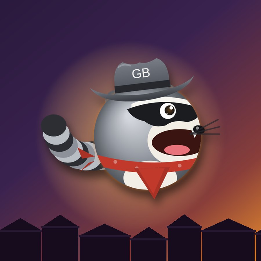 Gus Gutterson, the Gutter Bandits raccoon in a GB hat and red bandana, as a Loop Chomp chomper