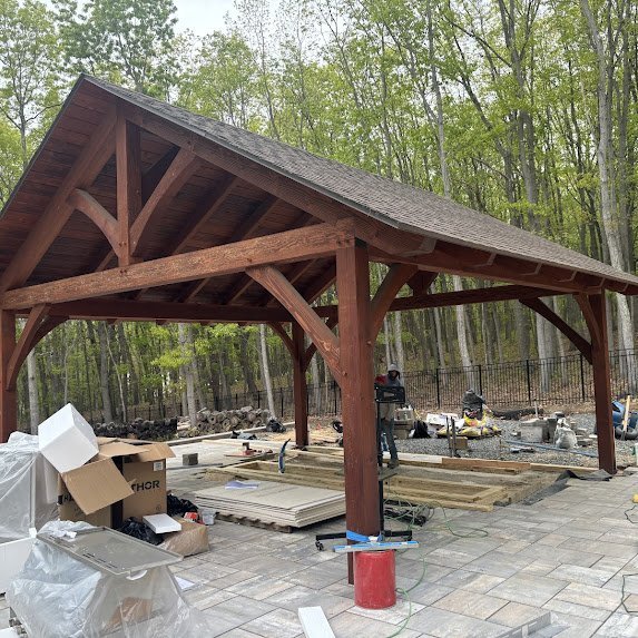 The finished timber-frame pavilion in Millstone Township